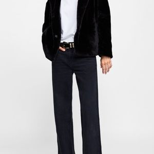 Zara hooded faux fur black coat